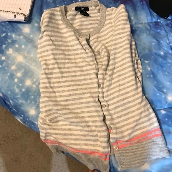 Gap Girls Medium Gray Pink Stripe Cardigan - Picture 4 of 14